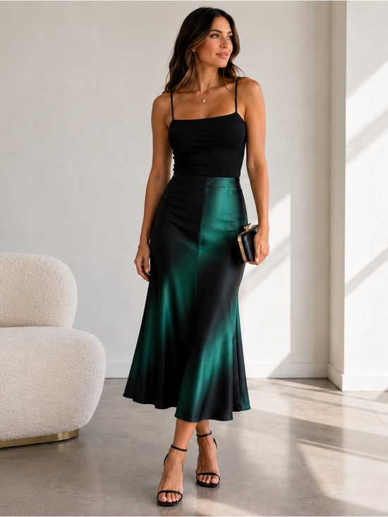 Aritzia Dresses & Skirts - ARITZIA Babaton Slip Satin Midi Skirt Ombre Emerald Green Size 6